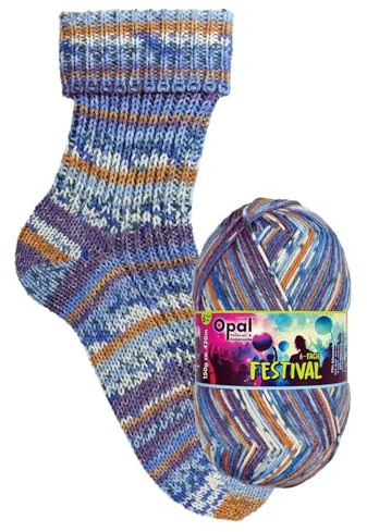 Opal Festival, 6-fach Sockenwolle, 150 g / 420 m, Nadelstärke 3-4, 75% Schurwolle, 25% Polyamid, schöne Farben, weich, saugfähig, strapazierfähig (11424 Eintrittsbändchen)