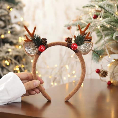 Caiguoer Christmas Headband Antlers headband Fleur Pineal headband pour les femmes (D)