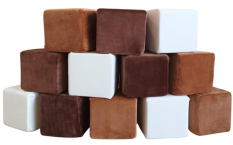 Wonder Space Plush Foam Block - Nursery Building & Stacking Toys for Toddlers Boys & Girls, Soft Smooth Velvet Cover, Early Education Gross Motor Skills & Brain Development (Cube, Nougat)
