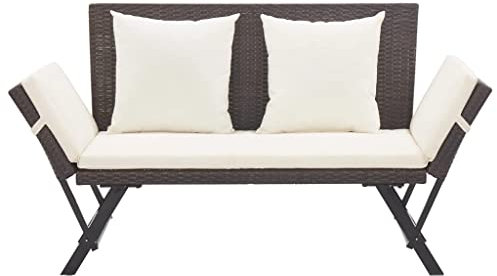 ULUYYUC Küchenbank Balkonbank Balkonbank Kleiner Balkon Parkbank - Gartenbank mit Auflagen 176 cm Braun Poly Rattan für Garten Innenhof Parks Balkon