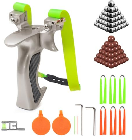 Kazaigou Zwille Steinschleuder Profi Set, Schleuder Professionelle Zwille Set für Zielübungen & Outdoor-Training, Sport Outdoor Edelstahl Slingshot mit 6 Gummibändern 400 Tonkugeln 100 Stahlkugeln
