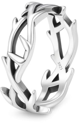 Rogivora 925 Sterling Silver Irregular Crown of Thorns Ring for Men Women Adjustable Branch Ring Gothic Jewelry, Size 6-9 (Small)