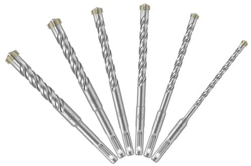Brocas SDS, Juego de 6 brocas for martillo perforador SDS Plus, brocas for hormigón de 6-16 mm, puntas cruzadas de carburo, brocas for mampostería con vástago redondo de 160 mm de longitud