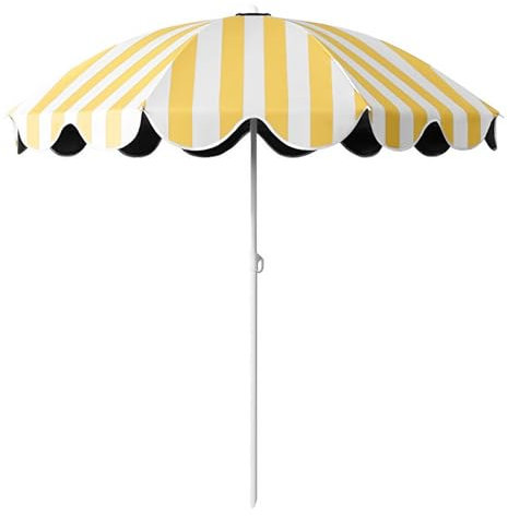 Ruiseawing Ombrellone piccolo da giardino, portatile, da spiaggia, a strisce gialle e bianche, protezione solare, ombrellone da giardino per piscina e cortile
