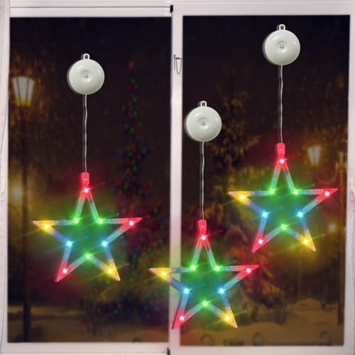 AIMEOKO Sterne Weihnachtsdeko, 3-Stück LED Weihnachtsbeleuchtung Fenster Sterne, Batteriebetrieben, Fensterdeko Lichterkette mit Timer für Weihnachten Deko, Schlafzimmer Hochzeit Party (RGBY)