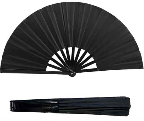 MZinge 2025 New Large-sized Foldable Hand-cranked Fan. Black Hand Fan,Foldable Fan Suitable for Chinese Kung Fu,Tai Chi,Line Dance,Dance,Music Festivals,Parties and Decorations,Red (black)