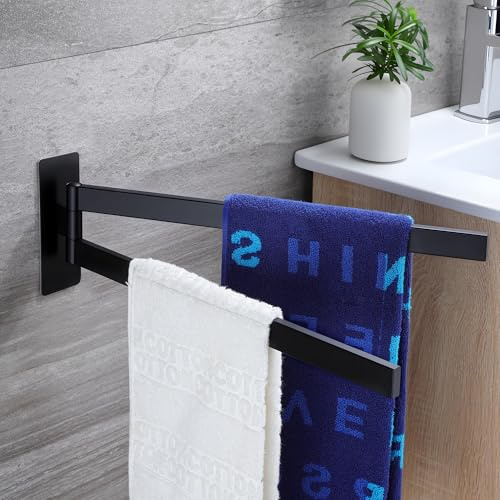 ZUNTO Handtuchhalter Ohne Bohren, Selbstklebend, 180° Schwenkbar 2-armig | 40.8cm Doppelt Handtuchhalter Wand, 304 Edelstahl Schwarz, Klebehaken Extra Stark, Wandhalterung für Badezimmer und Küche