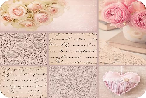 Pearl Glass Worktop Saver – Heat Resistant Tempered Glass Cutting Board (240°C) – Shabby Chic Design – Hygienic Surface for Chopping & Hot Pans (Pink, Cream, 60 x 40cm Extra Large)