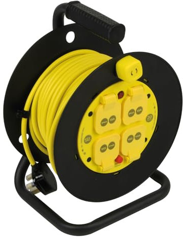 SLx Extension Lead 20m Heavy Duty Cable Reel 4 IP44 Rated 13A Covered Sockets with Thermal Cut-Out eavy-Duty Weather-Resistant Power Reel for Garden, DIY & Trade