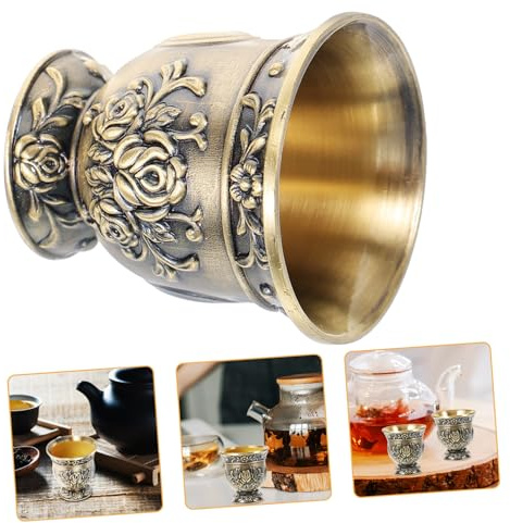 ULTECHNOVO Taza De Té De Metal Antigua De Bronce Tamaño Mediano Copa De Licor Vintage Para Bebidas Variadas Recipiente Estable Para Té y Whisky Adecuado y Reuniones Sociales