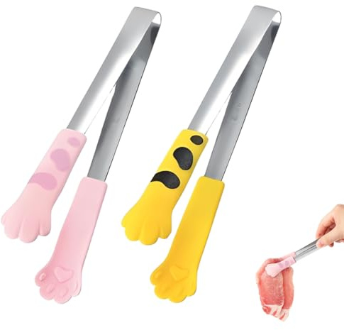 OIXEYA Küchenzange Silikon, Grillzange, Hitzebeständigem Silikongriff, Verriegelbare Metallzange, ideal zum Kochen, Grillen (Katzenklauen Muster)