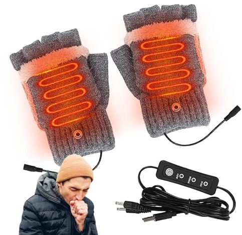 Gants Chauffants | 3 Modes Réglable - Hiver Froid Gants Pleins Et Mitaines avec Prise USB,pour Ski, Randonnée, Camping, Temps Froid, Cyclisme, Travail Extérieur, Neige,
