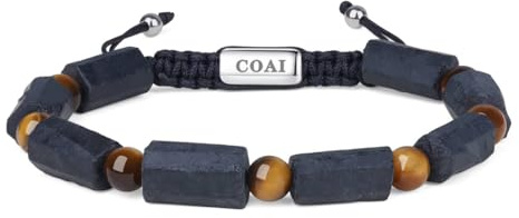 COAI Herrarmband, svart turmalin och naturstenar, råa hårda stenar armband för män, 17-20cm, Sten, Turmalin Turmalin Tigeröga