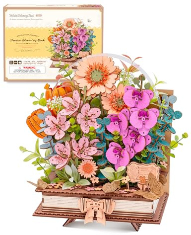 ROBOTIME Puzzle En Bois 3D Livre Fleuri, Kit Modèle Fleur Artificielle Pour Adultes, Ensemble De Construction DIY, Décoration Murale Artistique Pour Noël