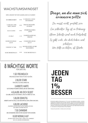 Yoljun 4 Stück Motivations Poster Set, Einzigartig Jeden Tag 1% Besser Wandbilder, Motivation Poster für Wandbilder Schlafzimmer, Wohnzimmer Deko, Home Office, Arbeitszimmer und Kinderzimmer