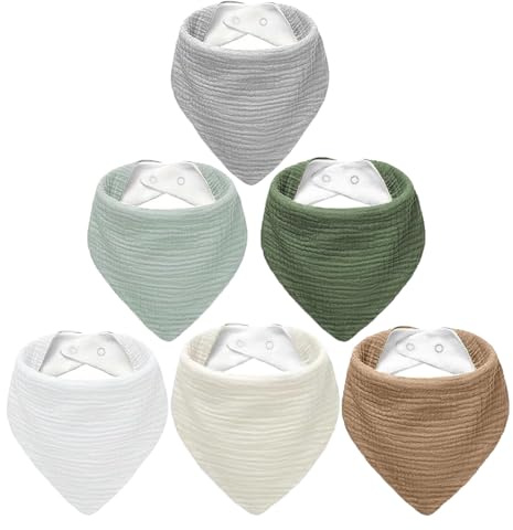 ROXANEPIG 6 Pack Muslin Baby Bibs for Boys Girls, Soft Cotton Baby Drool Bibs, Drooling and Teething Bibs for Infant, Newborn (B)