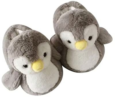 Jorzer Zapatillas de animales Zapatillas de pingüino gris de felpa Algodón Dibujos animados Cálido 1 par Animal Suave Felpa Pingüino Algodón Dibujos animados Cálido Zapatos de casa difusos.-