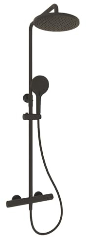 BAIKAL Columna de Ducha con Grifo. Monomando Negro. Mezclador Agua Fría y Caliente. Altura Ajustable. Instalación Sencilla.