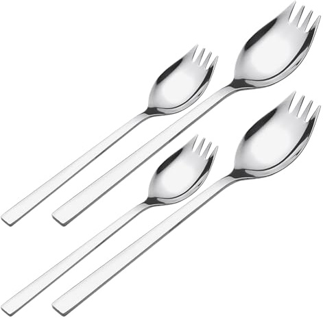 TOYANDONA Lot de 4 Sporks à Salade en Acier Inoxydable Manches Longs Grand et Moyen Fourchettes de Service Polyvalentes pour Fruits Pâtes Desserts pour Camping Pique-Niques et Repas