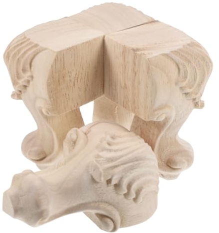 Gatuida Solid Unfinished Wood Furniture Legs, Carved Replacement Table and Cabinet Feet Legs 10×6cm, European Style Solid Wood Sofa and Coffee Table Feet for DIY Furniture Restoration