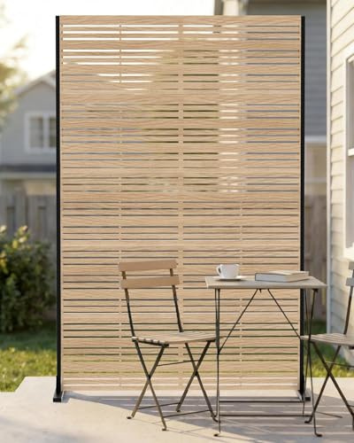 Metallprivatsschirm 183x120 cm, erhöhter Sichtschutzzaun, freistehender Balkonsichtschutz ohne Bohren, wetterfest für Innen Außen Terrasse Garten Veranda (Holzoptik)
