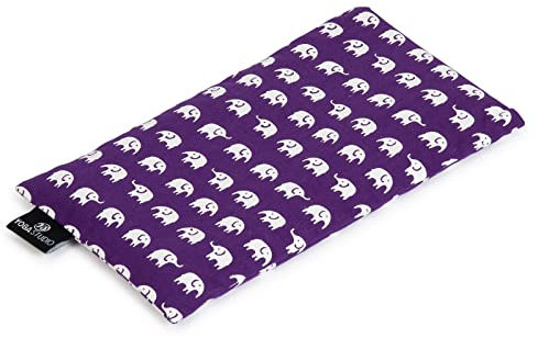 Yoga Studio Organic Eye Pillow - 23cm x 13cm Linseed Filled Cotton Yoga Pillow for Tired Eyes, Relaxation, and Headaches - Purple Elephant