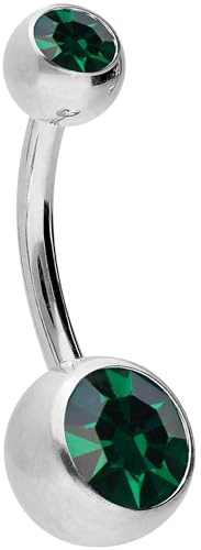 PIERCINGLINE Piercing de ombligo de acero quirúrgico de 2 cristales - Bananabell Piercing en color plata | Color cristal verde oscuro