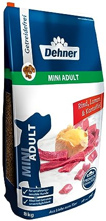 Dehner Premium Hundefutter, Trockenfutter getreidefrei, für ausgewachsene Hunde kleiner Rassen, Rind / Lamm / Kartoffel, 8 kg | getreidefrei, mit Kartoffeln, für ausgewachsene Hunde kleiner Rassen