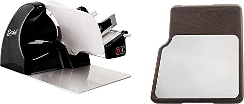 Berkel Aufschnittmaschine - Home Line 200 Plus - Elektrischer Allesschneider in schwarz – Neues Modell + Original Berkel Schneidebrett + handgefertigtes Eichenbrett