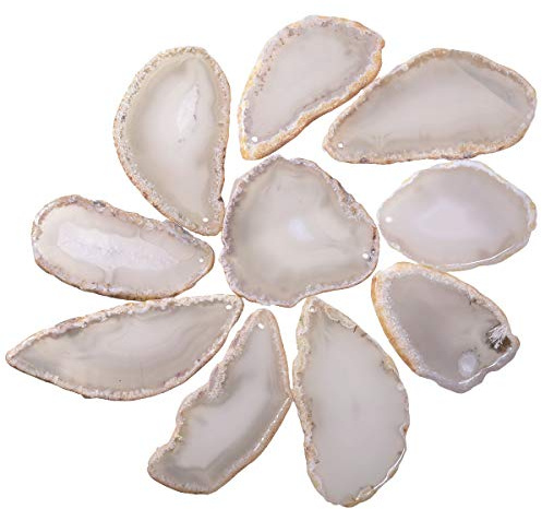 Nupuyai 10 Stk Achatscheiben mit Loch Edelsteine für Anhänger Schmuck Deko | Achat Geode Scheiben, flache Edelsteinscheiben, Achat Kristalle für Anhänger, Schmuckherstellung, Hochzeit Tischdeko