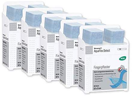 Werosmart® Pflasterspender-Einsätze Fingerpflaster 12 x 2 cm (5 Stück) Vorratspackung (Wasserfest | Blau | Detektierbar)