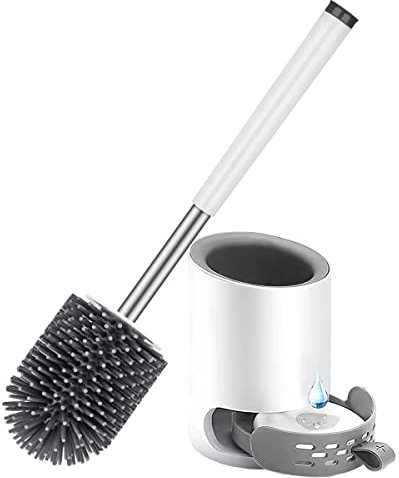 Braoses Toilettenbürste Silikon mit Halter klobürste Set Wandmontage & Stehen Edelstahl Langer Stiel WC Bürste und schnell trocknendem Haltersatz für Badezimmer Gäste-WC