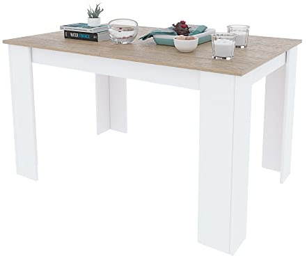 Bricozone Tavolo da Pranzo Allungabile con Guide Metalliche per Sala da Pranzo Cucina Casa Bianco Rovere 140-190 x 90 x 78 cm