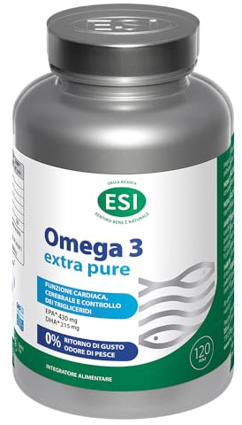 ESI, Omega 3 IFOS Extra Pure, Integratore Alimentare di Olio di Pesce Concentrato con Vitamina E, Contribuisce ai Normali Livelli di Trigliceridi e alla Funzione Cardiaca, Senza Glutine, 120 Perle