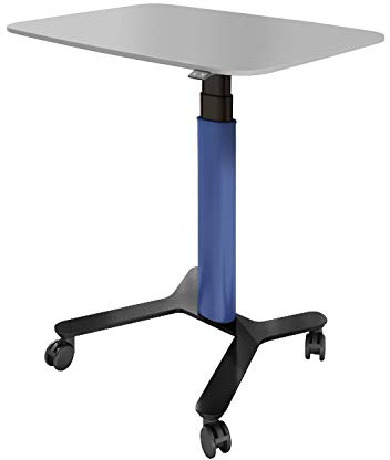 ESMART EAX-131 BB elektrischer Steh-Sitz-Pultschreibtisch auf Rollen | 90 × 60 cm, Blau, Höhe 65–130 cm, mobiles Stehpult und Präsentationspult für Büro, Unterricht und Vorträge