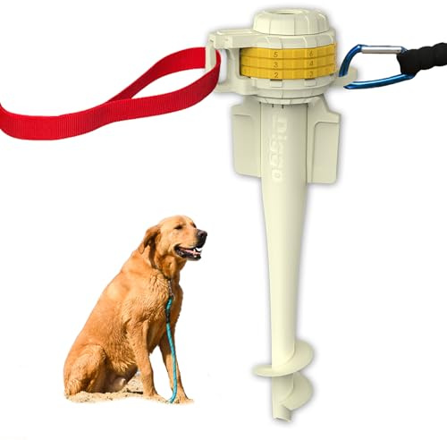 DIGGO Hundepfahl - unverzichtbares Strandzubehör für alle Hundegrößen, einzigartiger 360° drehbarer Kopf mit einem intelligenten Verriegelungssystem und einem Regenschirm-Sandanker, robuster