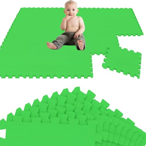 LittleTom Spielmatte Baby Puzzlematte Grün - 18 Teile 30x30 cm - Krabbelmatte 180x90 cm Bodenmatte Kinder - Puzzle Teppich Kinderzimmer Matte - Outdoor Bodenschutzmatte Spielteppich - Eva Schaumstoff