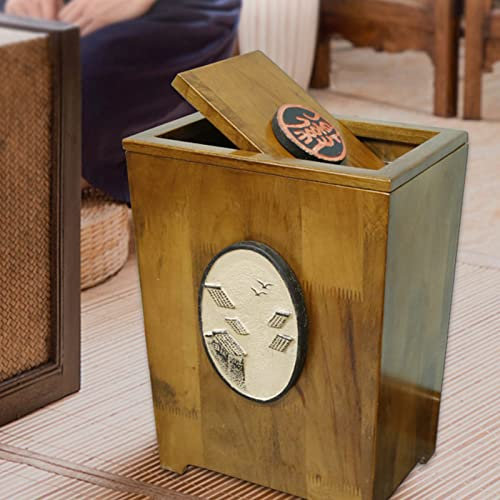 Cubo la basura - Tamaño grande 8 litros residuos cesta de papel para el dormitorio, oficina o cocina - creativo chino de madera de la basura Clamshell Can de basuras y desechos - Versátil Papelera