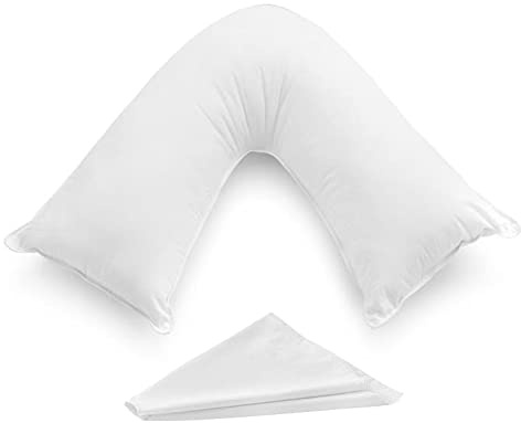 Textile Wise V Shaped Pillow Pregnancy Pillow Polyester Filled - Cushioning Support For Head, Neck & Back - Non Allergenic Pillow only