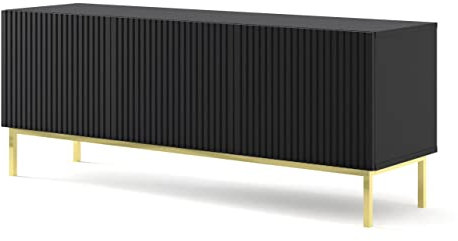 BIM Furniture TV-Schrank Ravenna B 150 cm 3D mit gefräster Front Hochwertiges MDF Lowboard Schrank TV Tisch Sideboard Kommode Hi-Fi Tisch Fernsehtisch Skandinavische (Schwarz Matt)