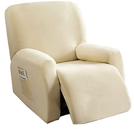 Highdi Stretchhusse für Relaxsessel Sesselbezug 4-teiliges Set, Super Weicher Samt Komplett Sesselschoner Ruhesessel Bezug für Fernsehsessel, Liege Sessel, Recliner Sessel (Beige)