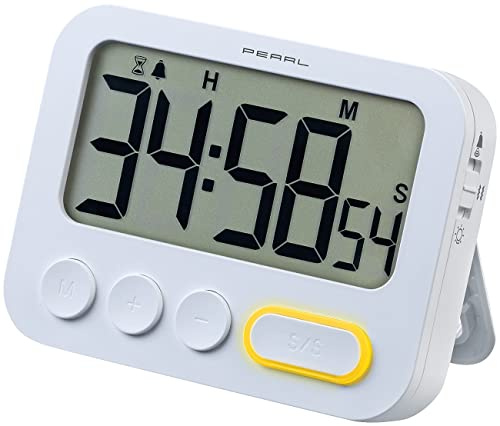 PEARL Kurzzeituhr: Digitaler Küchentimer mit Ton-, LED- und Vibrationsalarm und Uhrzeit (Eieruhren, Digitale Eieruhr, Uhr)
