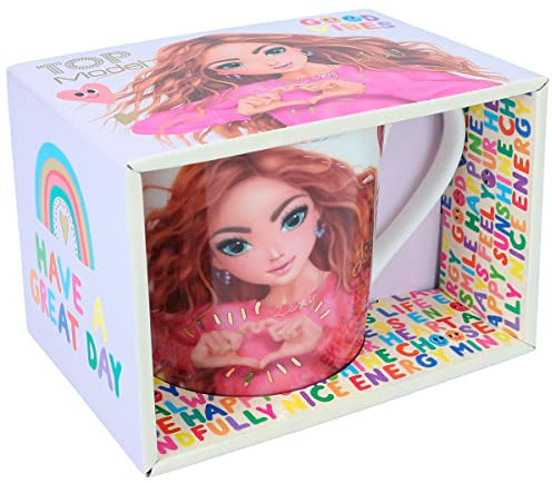 Depesche 12031 TOPModel Self Love - Tasse in Weiß mit Model-Motiv, Regenbogen-Print und Aufschrift, Trinkbecher mit Henkel aus Porzellan, Füllmenge: ca. 300 ml, ca. 13,8 x 10 x 9,5 cm