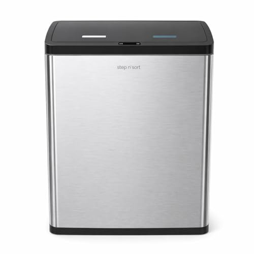 Step N' Sort Motion Sensor Trash Can (60L) – Touchless Stainless Steel Kitchen Garbage & Recycling Bin with Dual Compartments, Soft-Close Lid & Fingerprint-Proof Finish