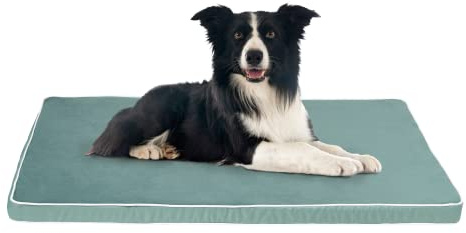 SOFTILLO Dog Bed Mattress Pad with Foam Cushion Large, Water-Resistant Washable Removable Cover, and Orthopedic Hip and Joint Support, Flat Crate, Kennel, or Standard Bedding, L, 90x60x5cm Celadon