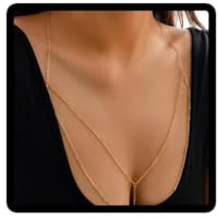 Carufin Bikini BH Body Chain Sexy Kreuz Brust Kette Dessous Halskette Nachtclub Zubehör Einstellbarer Schmuck für Frauen Mädchen (Gold)