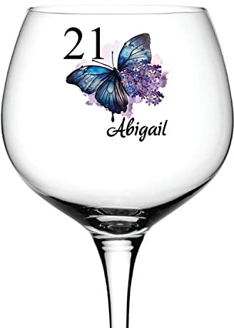 Personalised 21st Birthday Butterfly Cocktail Gin Glass Gift For Her