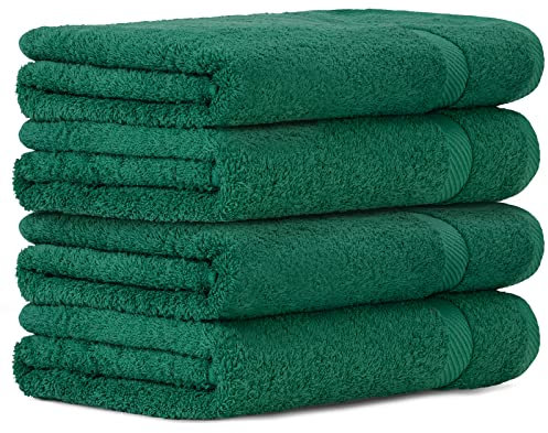 Luckytowel 4er Duschtuch Set 100% Baumwolle, 70x140cm Handtücher, 4er Pack Badetuch Grün