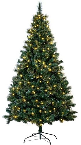 Christmas Tree World | 6ft Artificial Pre-lit Majestic Dew Pine | Natural and Realistic Look with Bushy and Luxury Quality PVC Tips | Easy to Assemble and Take Down | 98cm Diameter