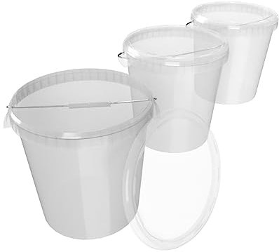 3 secchi con coperchio, 30 litri, made in Germany, per alimenti, stabili, ermetici, per conservare alimenti, materiale da ufficio, cameretta dei bambini, officina e ristorazione, trasparente